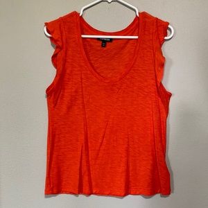 Orange ruffle sleeve shirt. Express. XS